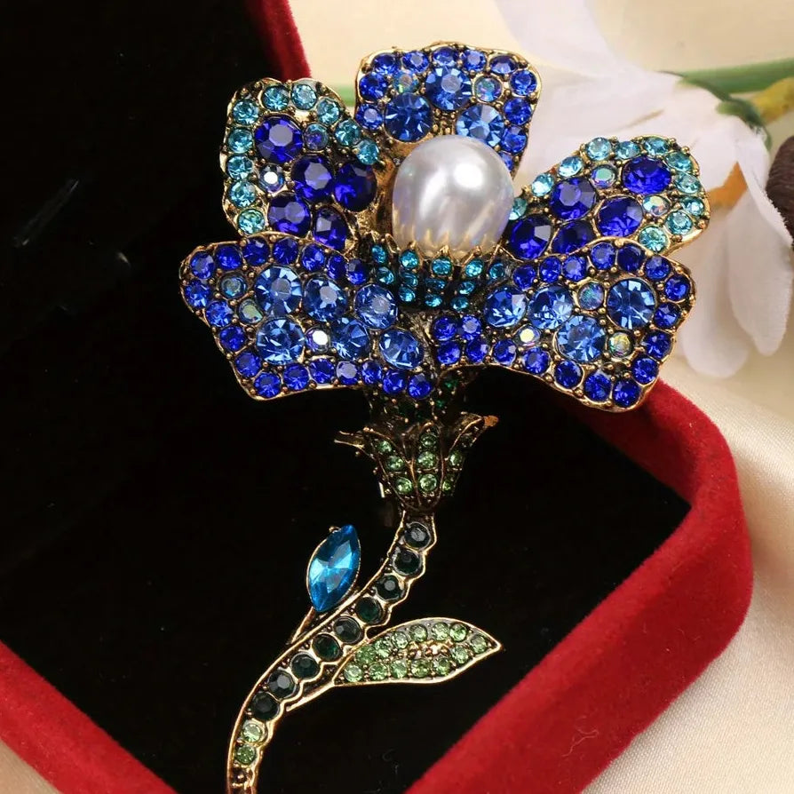 Classic Blue Roses Brooch Pin Jewelry Wedding Gift for Men Women
