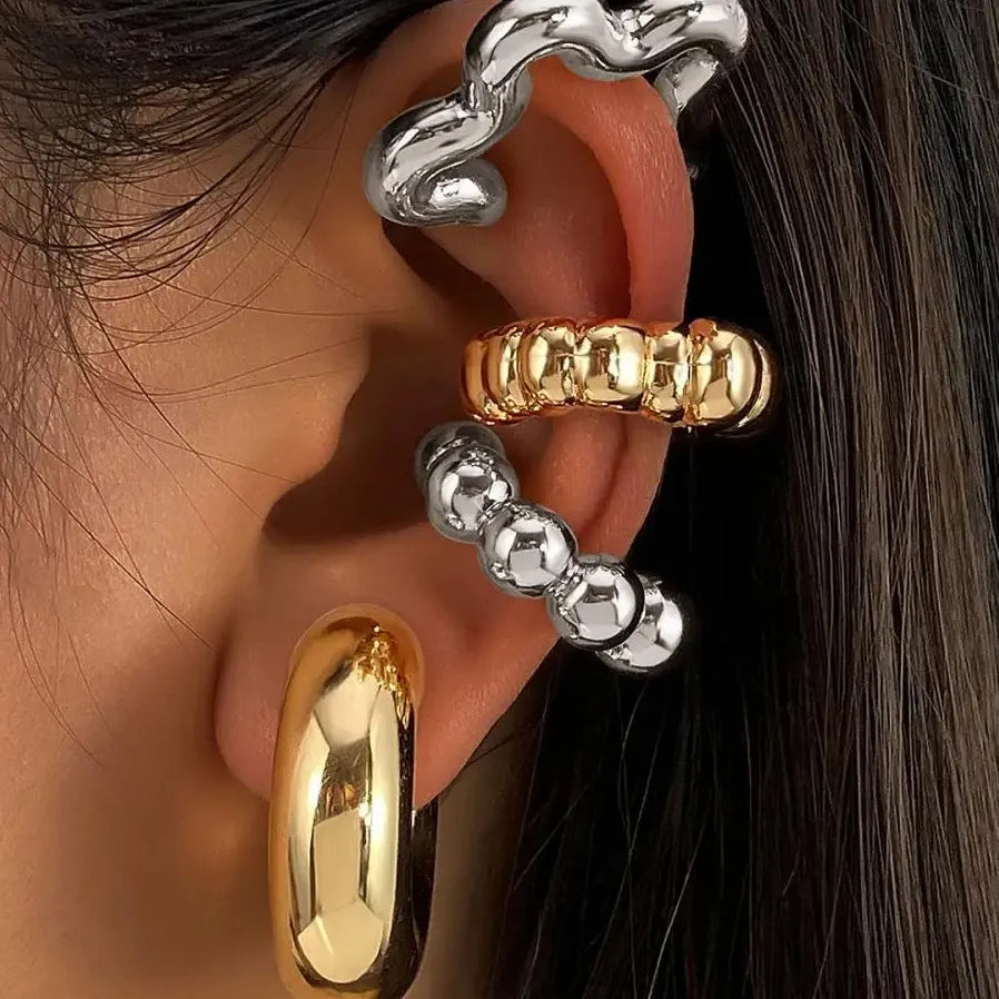 Geometric Round Bead Clip-On Earrings for Women No Piercing Cartilage Cuff