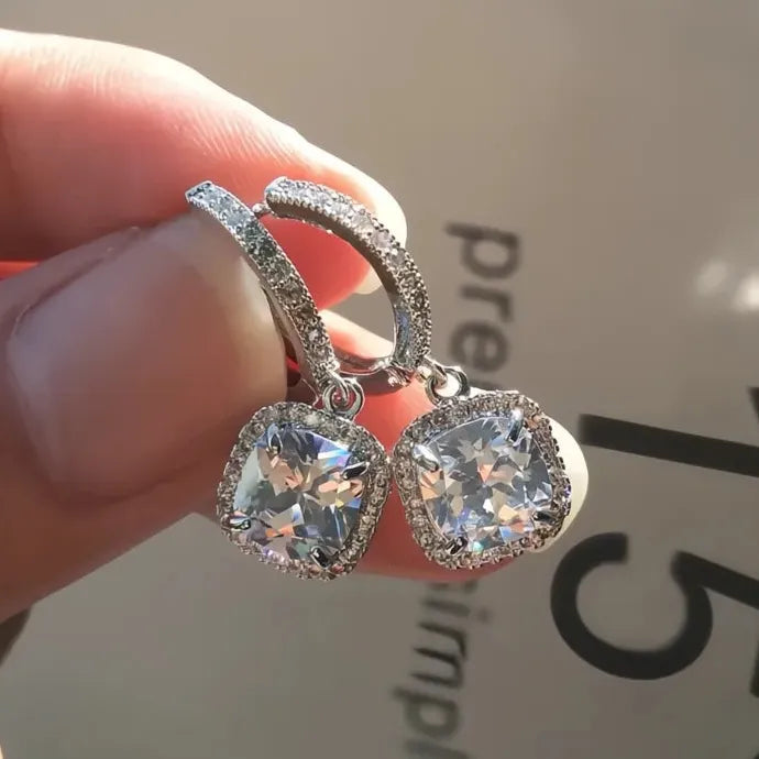 Blue Pink Green White Cubic Zirconia Geometric Dangle Earrings Silver Brass