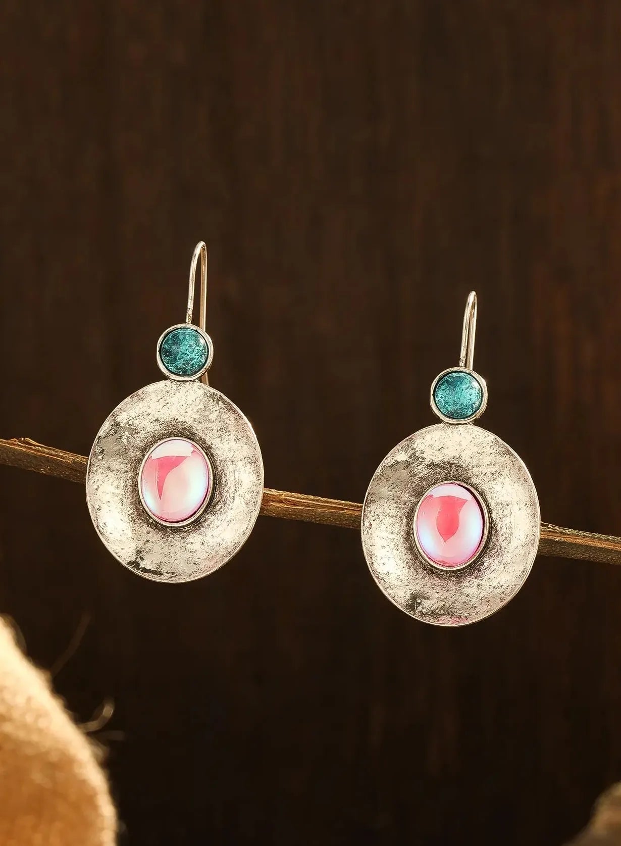 Retro Silver Drop Earrings with Blue Gemstone Pendant for Women Party Jewelry