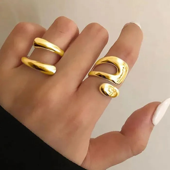 2PC Minimalist Geometric Silver Adjustable Rings for Women Gift Jewelry