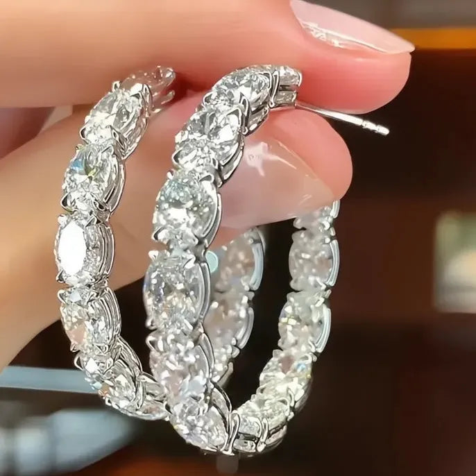 Big Circle Copper Alloy Hoop Earrings with Cubic Zirconia Luxury Jewelry