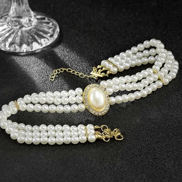 Vintage Multi-layer Imitation Pearl Short Choker Necklace Women Elegant Jewelry Gift