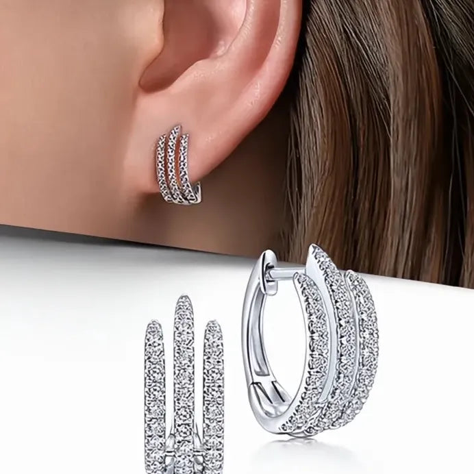 Small Circle Hoop Earrings for Women with Cubic Zirconia Silver Tone