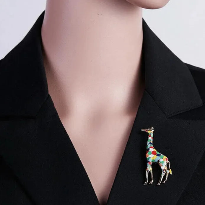 Gold Enamel Giraffe Brooch Animal Pin for Women Stylish Gift