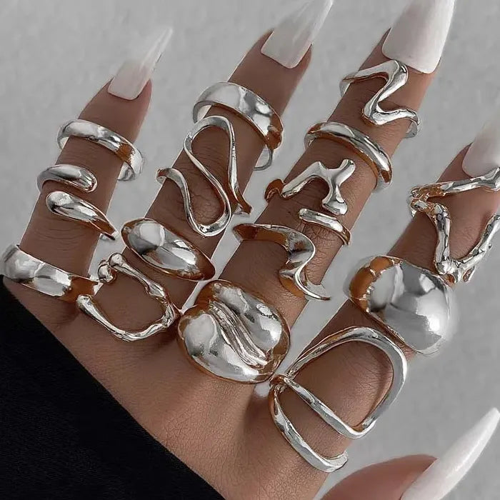 10Pcs Women's Chunky Gold Star Rings Set Geometric Fashion Jewelry