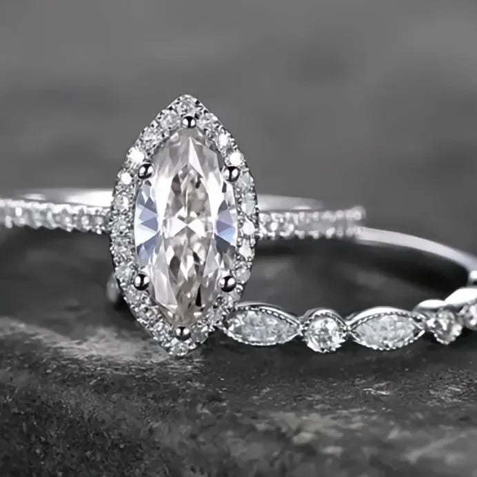 2Pcs Women’s Marquise Cubic Zirconia Wedding Party Rings Set Brass 2023