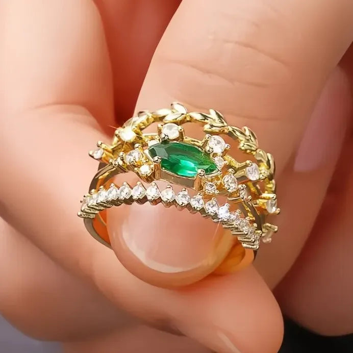 Gold Silver Green CZ Bridal Party Rings Set Fashion Jewelry Collection