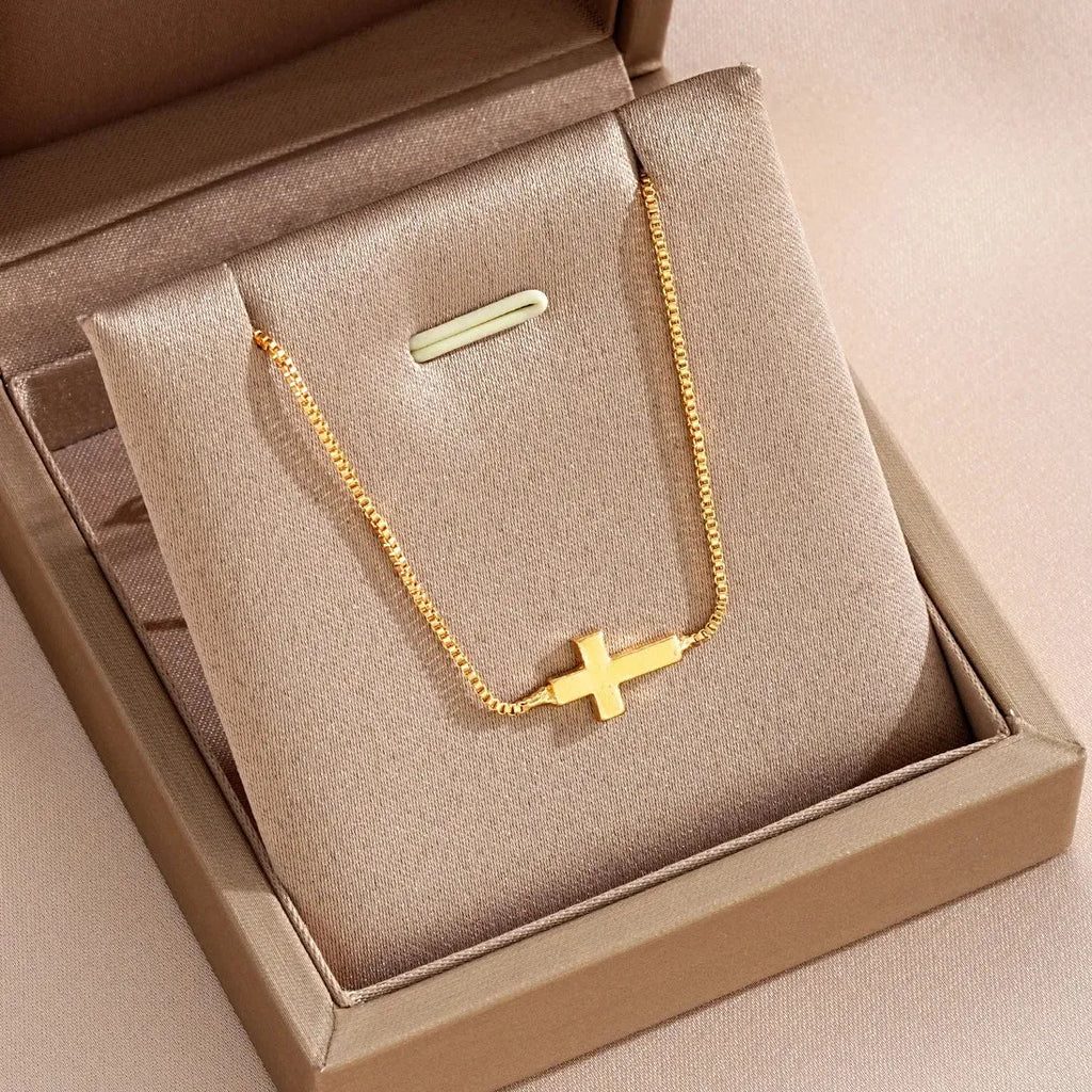 316 Stainless Steel Gold Cross Pendant Necklace Waterproof Hypoallergenic Women Jewelry