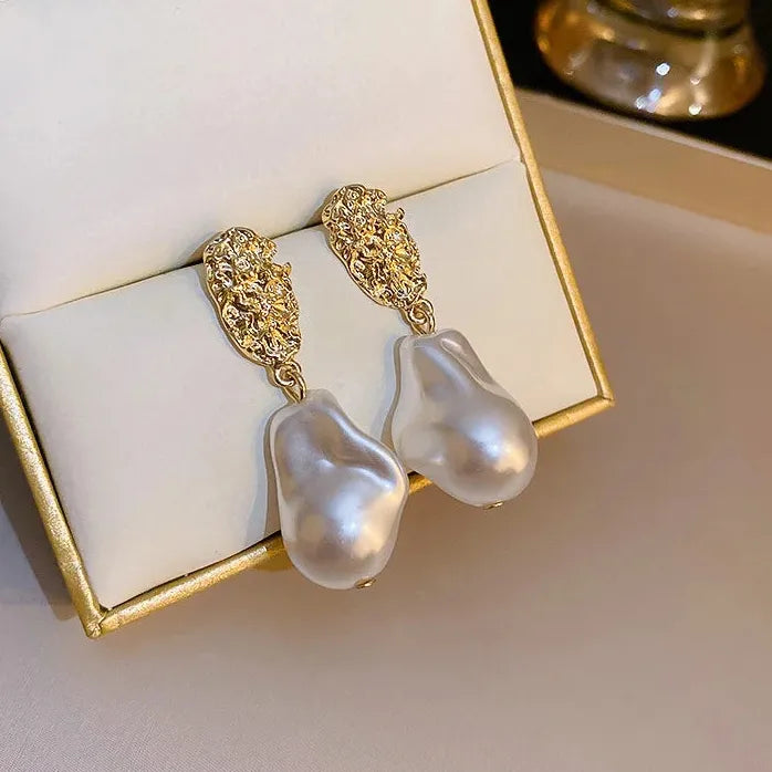 French Elegant Copper Alloy Bowknot Pearl Pendant Drop Earrings 2024 Jewelry Women