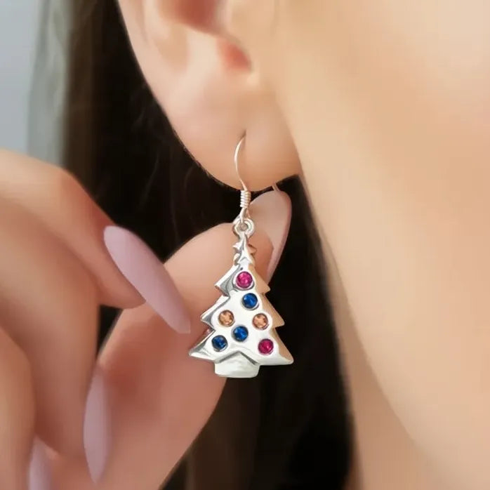 Colorful CZ Tree Shaped Geometric Drop Earrings Copper Alloy Jewelry