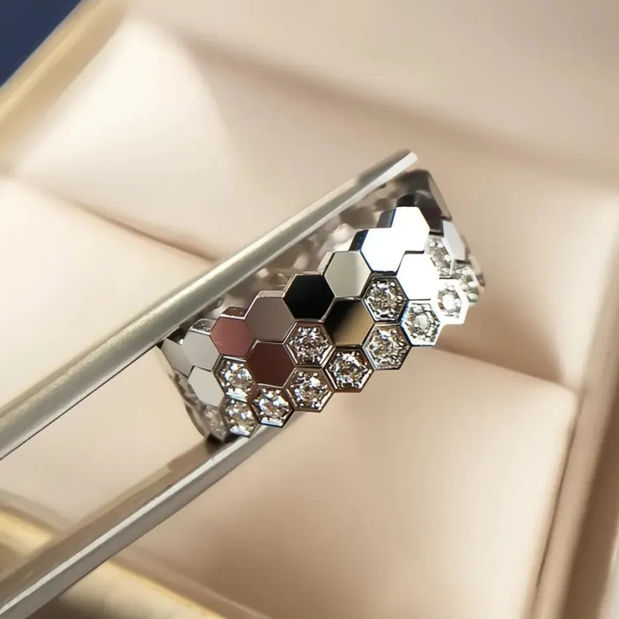 Women’s Geometric Wedding Engagement Ring Brass Cubic Zirconia Rose Gold Silver Band