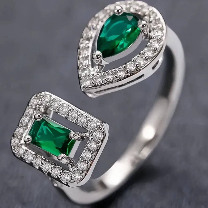 Geometric Cuff Opening Ring for Women Silver Gold Color Cubic Zirconia Fashion Jewelry