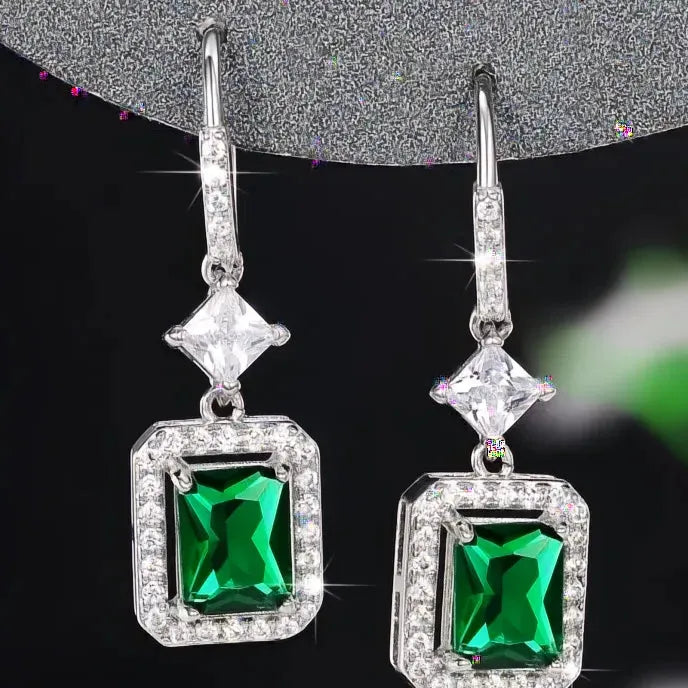 Green Cubic Zirconia Geometric Drop Earrings for Women Copper Alloy Jewelry