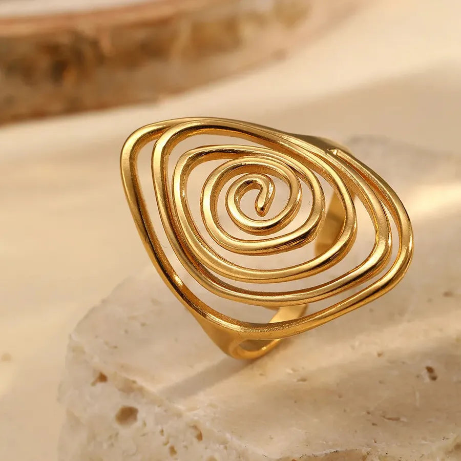 Adjustable Stainless Steel Open Oval Spiral Ring Boho Unisex Jewelry