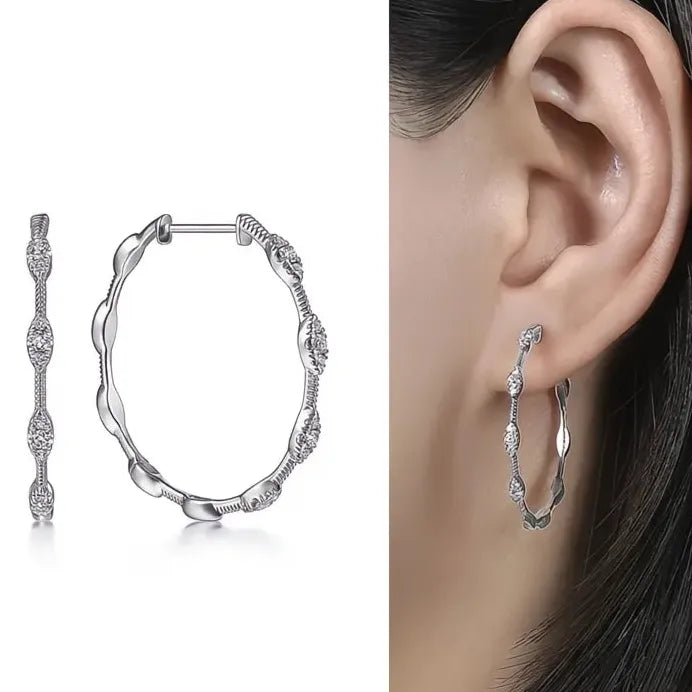 Geometric Silver Hoop Earrings with Cubic Zirconia for Women Party Wedding