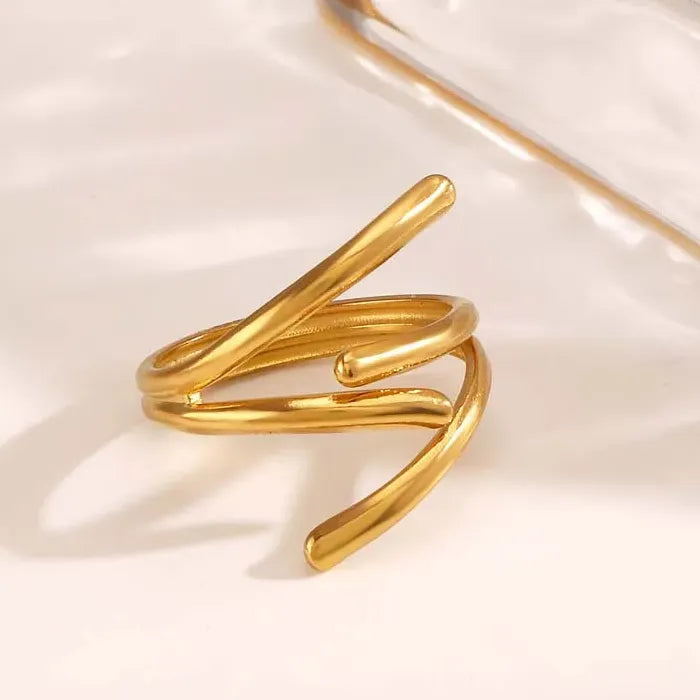 Adjustable Gold Color Stainless Steel Geometric Open Ring for Men Women Jewelry
