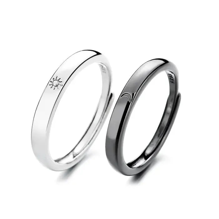 Adjustable Silver Sun Moon Couple Ring Jewelry for Men and Women Gift