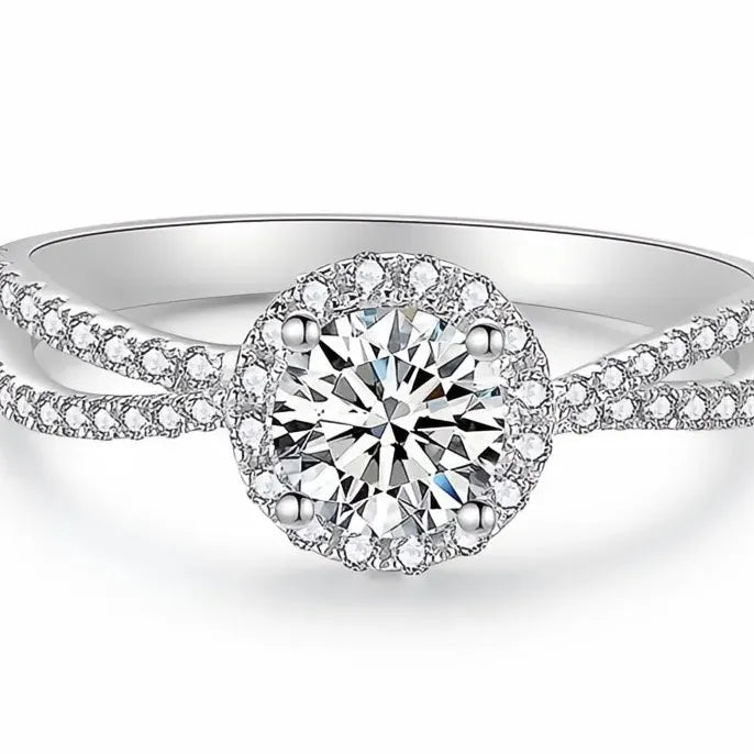 Geometric Round Cubic Zirconia Brass Wedding Eternity Ring Elegant Design