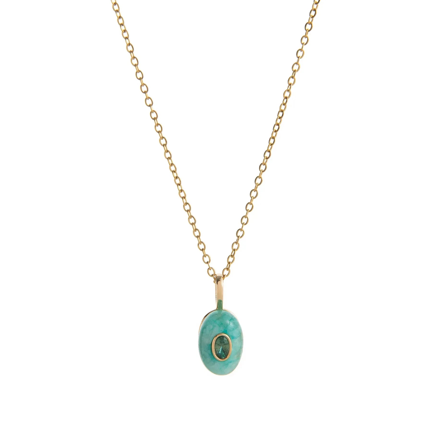18K Gold Plated Stainless Steel Oval Multicolor Zircon Pendant Necklace Choker