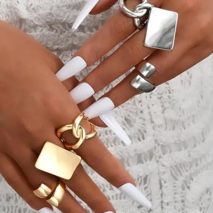 3Pcs Adjustable Irregular Geometric Skeleton Rings Unisex Punk Jewelry