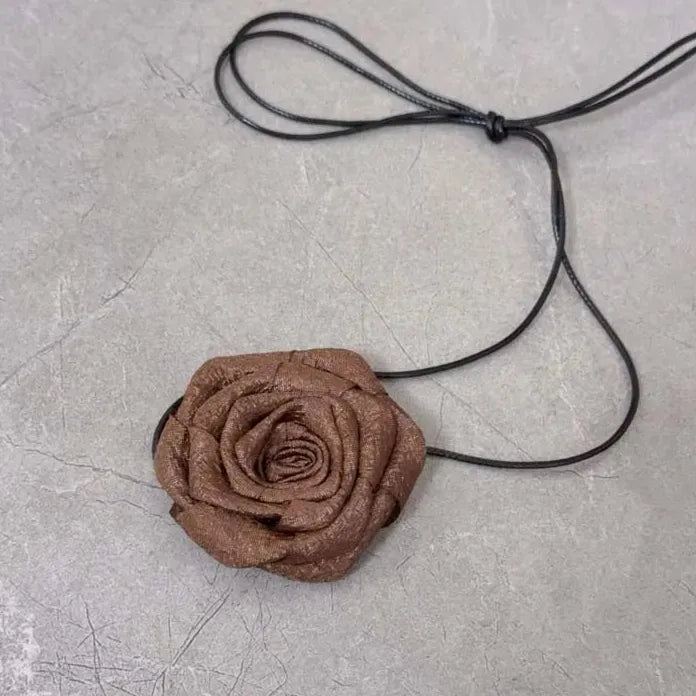 Vintage Red Rose Cotton Pendant Choker Adjustable Leather Rope Necklace Y2K Trendy