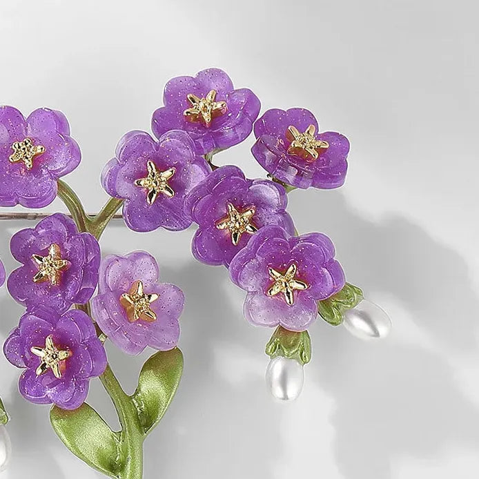 Purple Flower Enamel Brooch Pin Pearl Corsage Retro Style for Women
