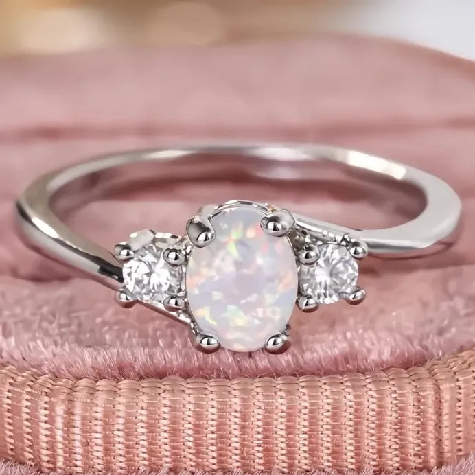 Elegant Imitation Opal Women’s Ring with CZ – Simple Party Jewelry