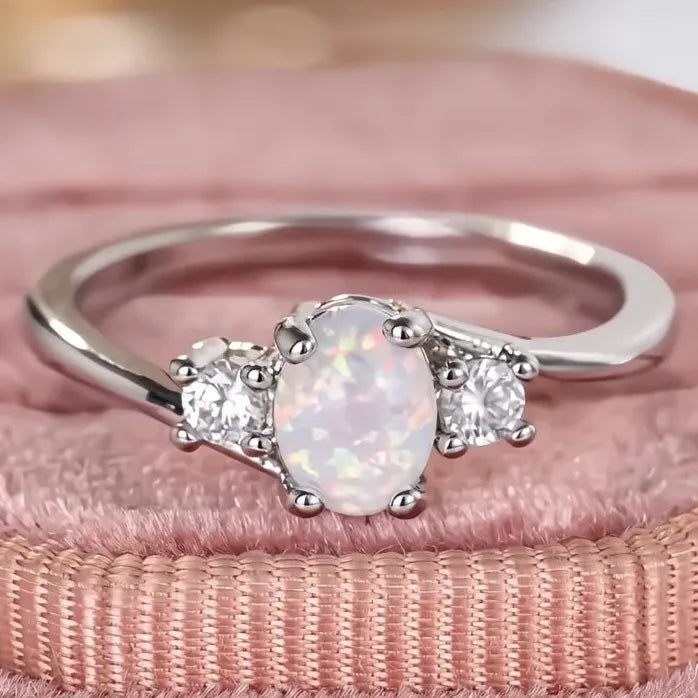 Elegant Oval Opal Engagement Wedding Ring Silver Color Classic Jewelry