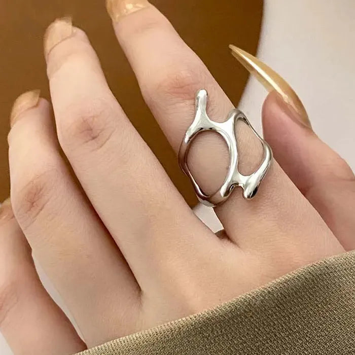 Adjustable Vintage Gold Geometric Hollow Stainless Steel Mood Tracker Ring for Women Men