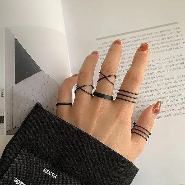 9Pcs Gold Geometric Adjustable Rings Set Fashion Jewelry for Men Women