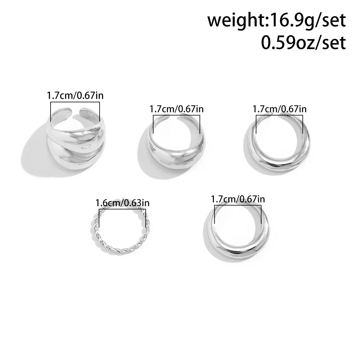 5Pcs Adjustable Zinc Alloy Punk Geometric Dome Finger Ring Set for Women