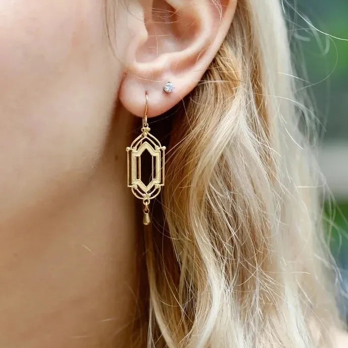 Retro Gold Geometric Square Drop Earrings for Women Zinc Alloy Jewelry