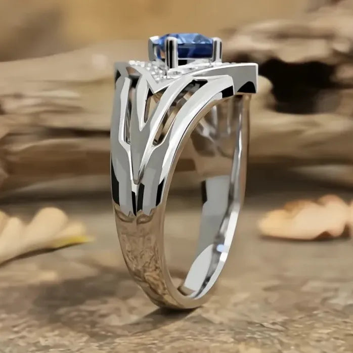 Elegant Blue Cubic Zirconia Brass Ring for Women Party Jewelry