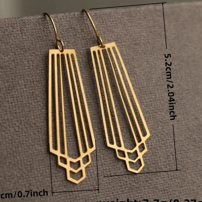 Women's Long Gold Alloy Earrings Irregular Geometric Pendant Jewelry