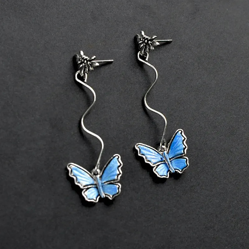 Blue Leaf Flower Stud Earrings for Women Zinc Alloy Blue Zircon Enamel Jewelry