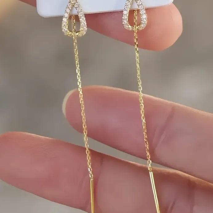 Water Drop Pear Shaped CZ Long Tassel Bridal Earrings