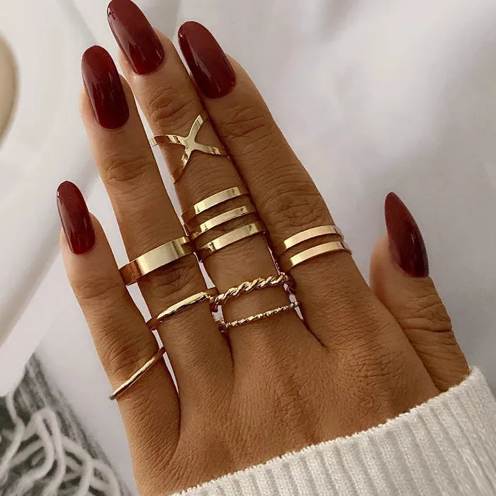 6Pcs Gold Geometric Open Mood Tracker Rings Set for Women Fashion Jewelry