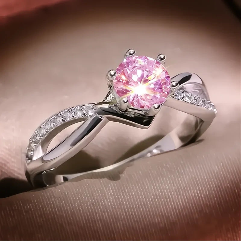 Trendy 6 Claws Cubic Zirconia Stone Ring for Women Silver Color Fashion Bridal Proposal Band