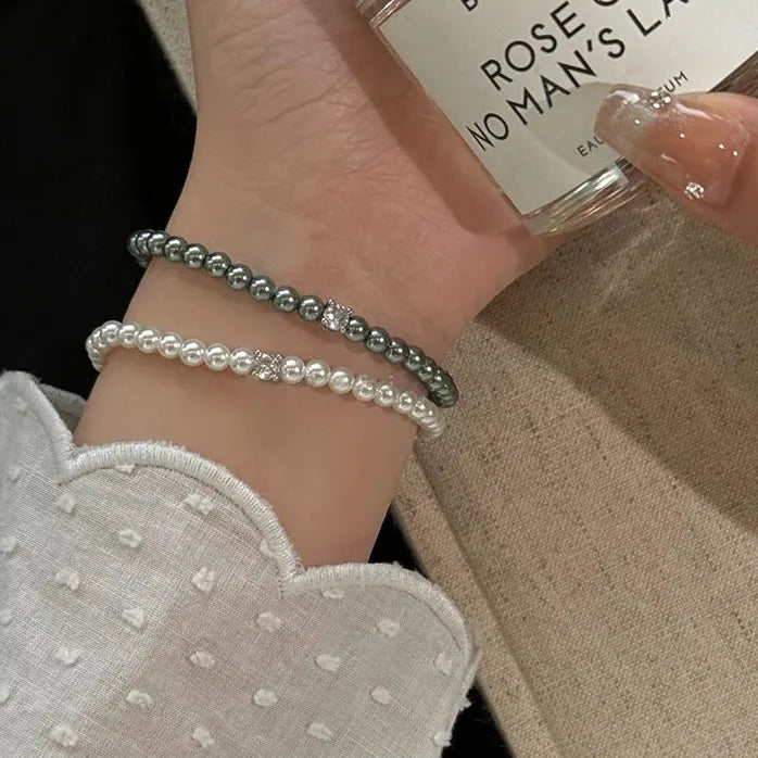Romantic French Zircon Simulated Pearl Beaded Bracelet for Women Elegant Jewelry Gift
