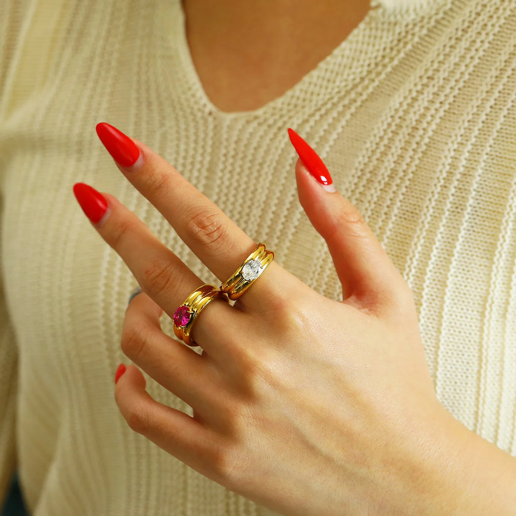 Minimalist Waterproof 18K Gold Plated Titanium Steel Double-layer Circle Rings Wedding Jewelry