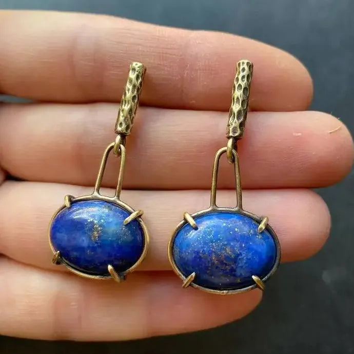 Vintage Bohemian Sapphire Geometric Drop Earrings for Women Zinc Alloy Jewelry Gift