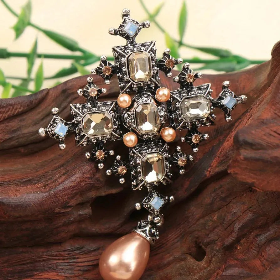 Classic Luxury Cross Tassel Brooch Pin Jewelry for Men and Women