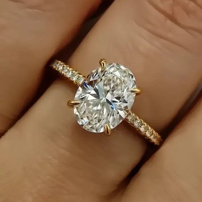 Oval CZ Cubic Zirconia Wedding Party Ring Brass Simple Design for Women