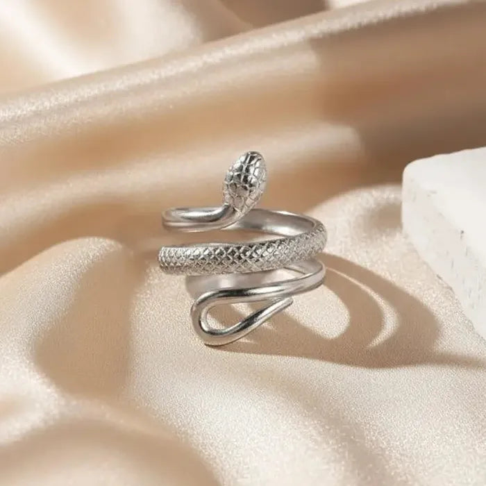 Adjustable Stainless Steel Hollow Snake Ring Twisted Lines Unisex Jewelry