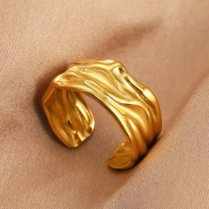 Stainless Steel Gold Irregular Geometric Wide Ring for Women Gift Jewelry Trendy
