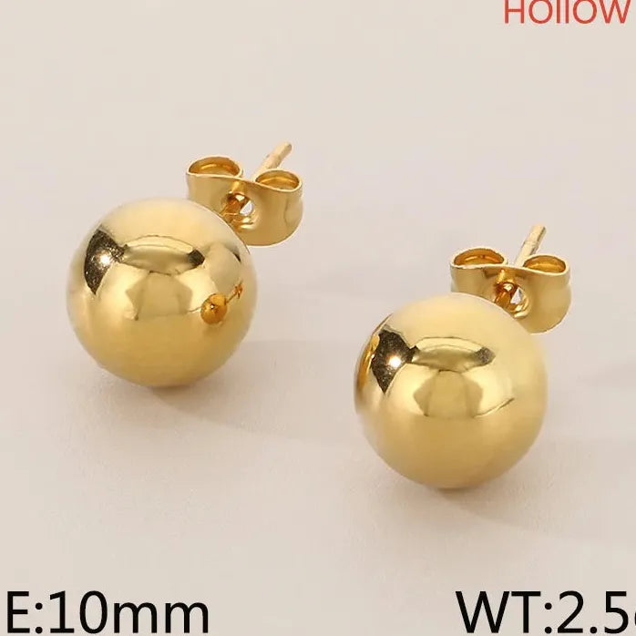 Gold Stainless Steel Hollow Ball Stud Earrings for Women Wedding Jewelry