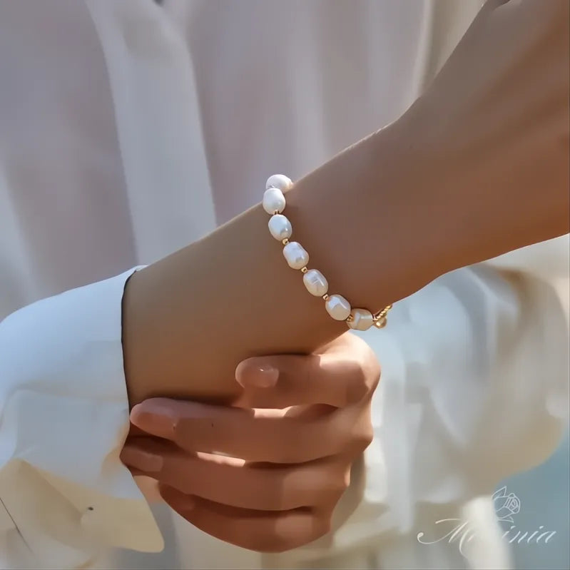 Freshwater Pearl Gold Plated Beaded Bracelet Women Link Chain