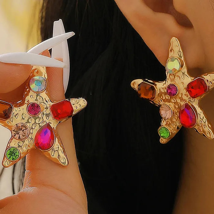 Vintage Colorful Crystal Starfish Drop Earrings for Women 2025