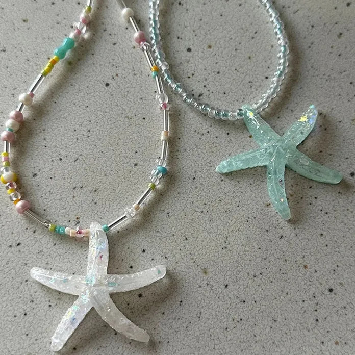 Y2K Resin Starfish Pendant Necklace for Women Trendy Summer Beach Jewelry